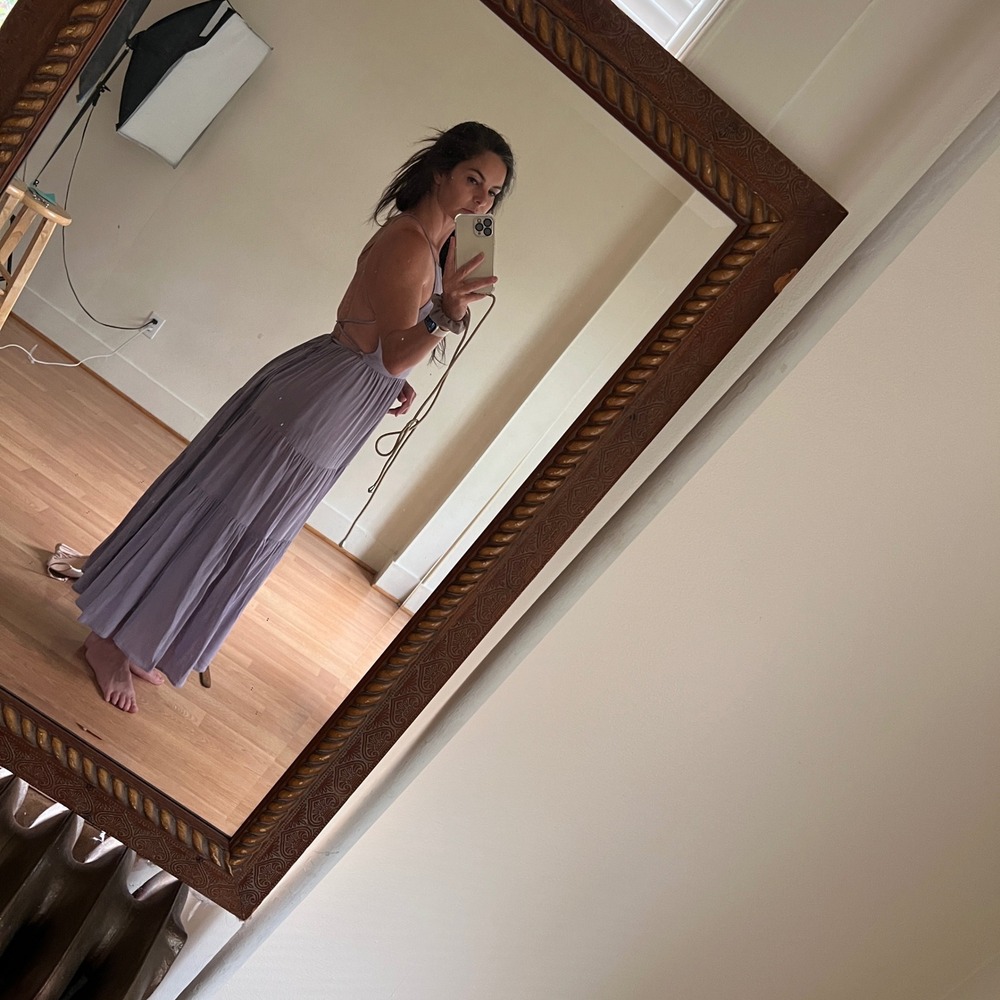 Christy Dawn Delphine Dress Lavender Purple Rayon Tiered Open Back Maxi Small - Picture 15 of 15